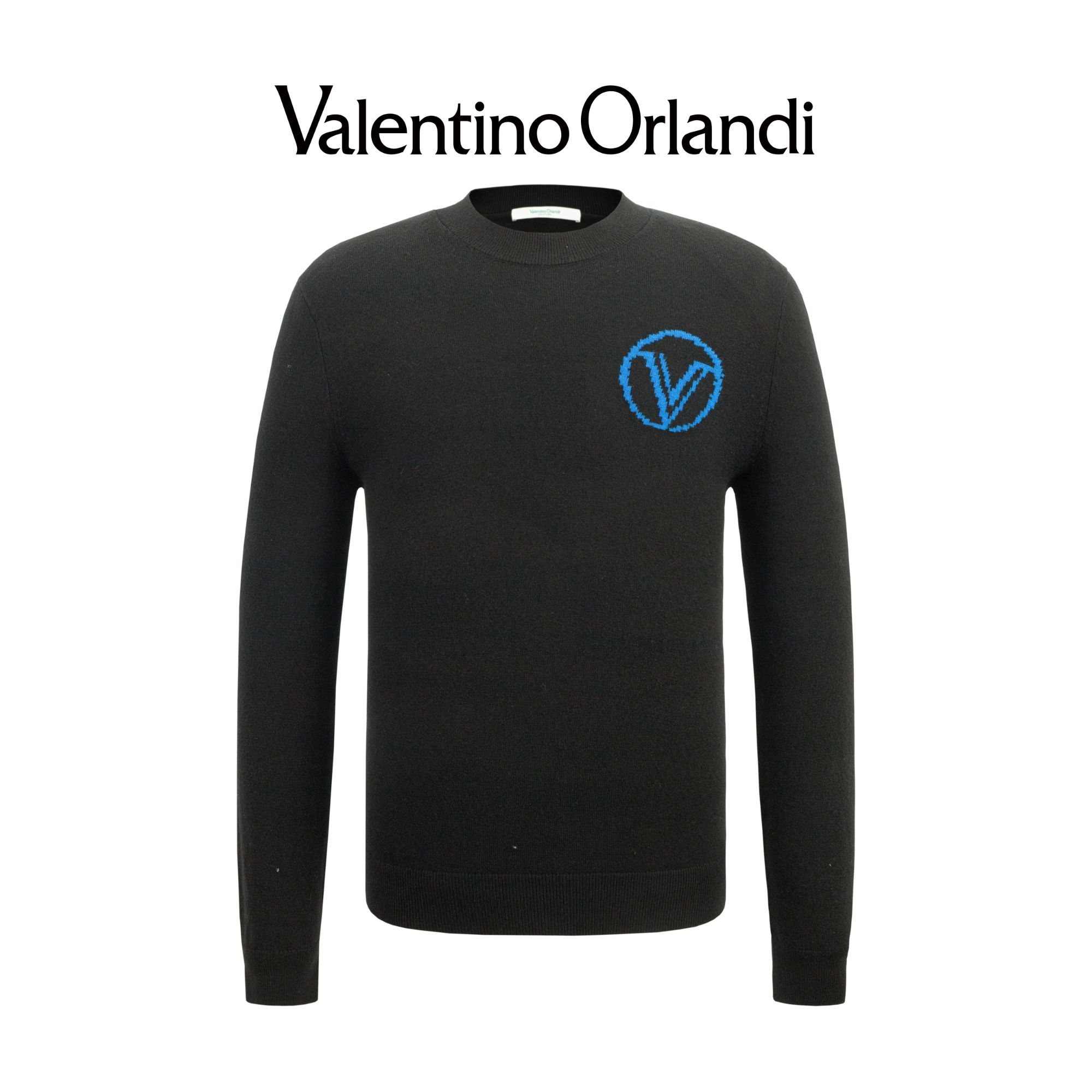 Valentino orlandi男士秋冬A版时尚简约撞色小标绵羊毛针织衫毛衣