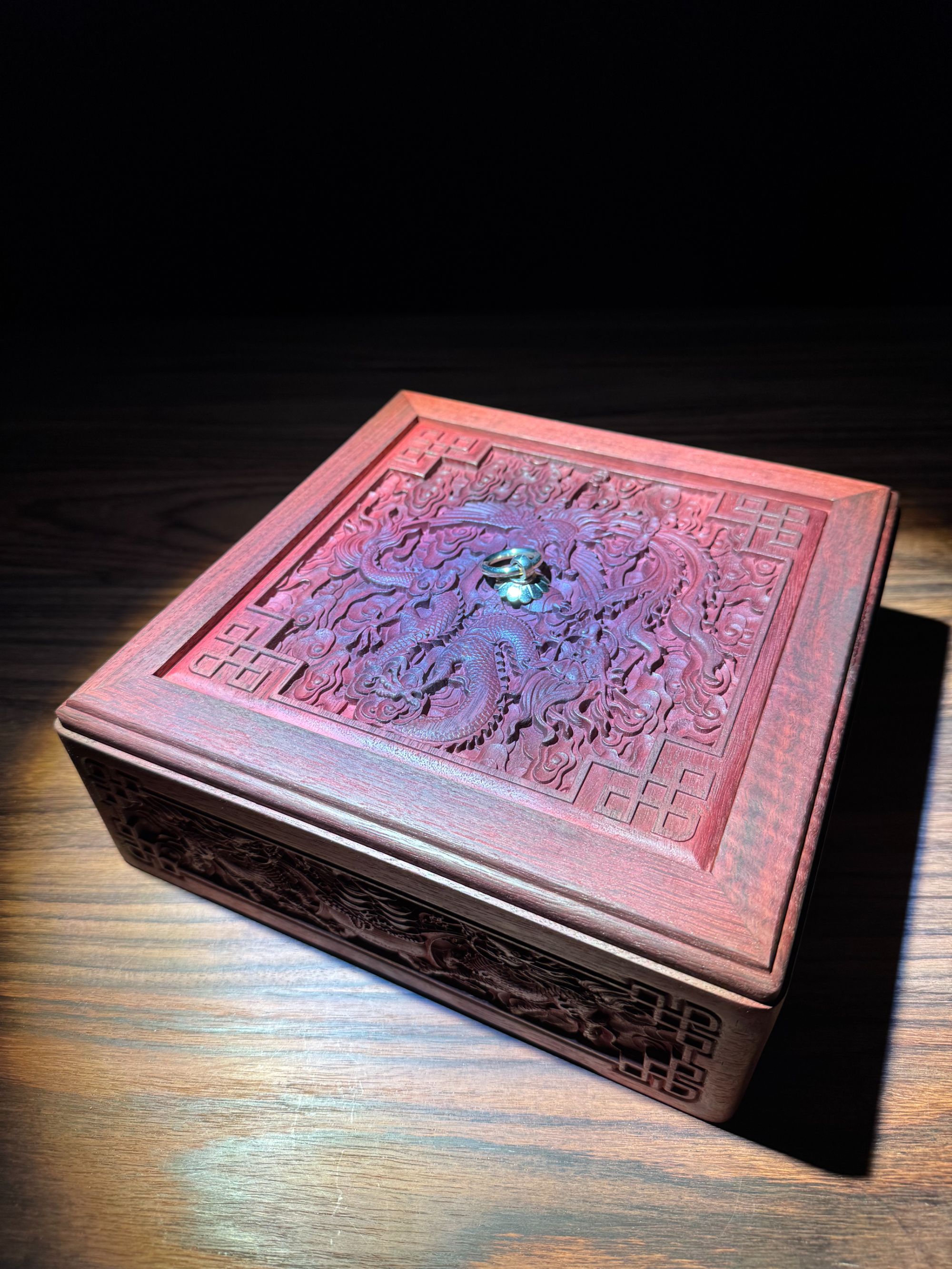 非洲小叶紫檀果盒家用精雕龙凤呈祥血檀收纳盒