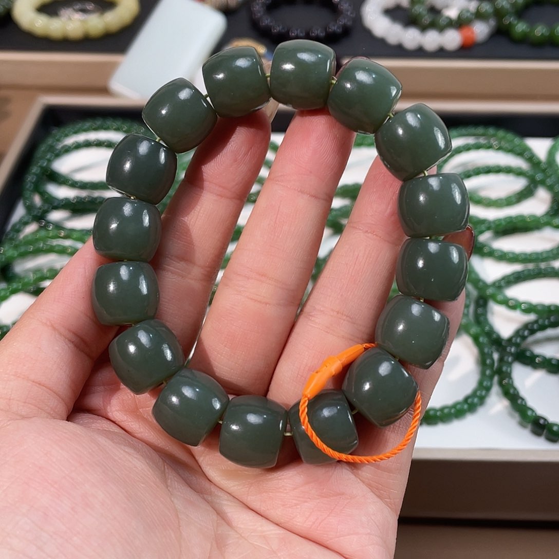 和田玉手链未镶嵌14 新疆且末瓷蓝 特细