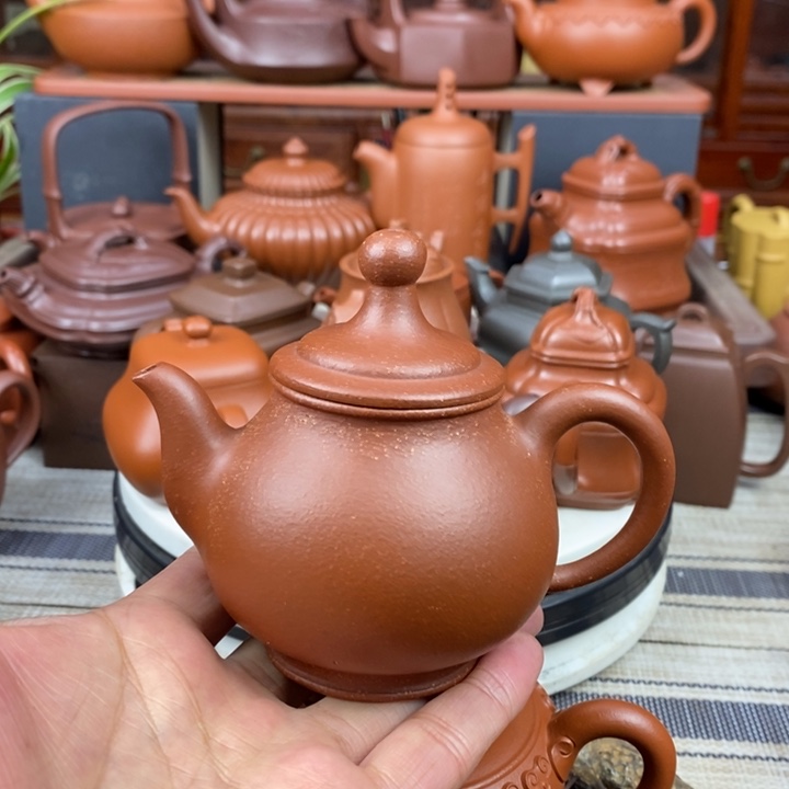 紫砂茶壶竹鼎180cc原矿黄龙山红段紫砂特价