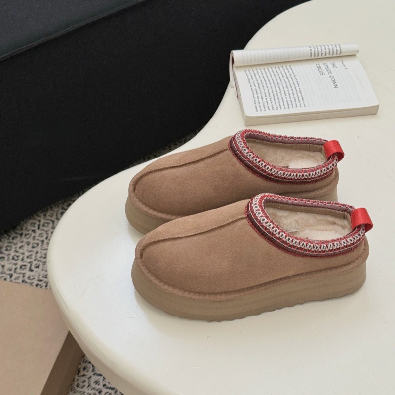 民族风厚底雪地靴女2025冬季新款牛皮加绒加厚短筒eva防滑棉拖鞋