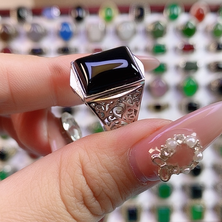 玛瑙/玉髓银S925镶嵌戒指