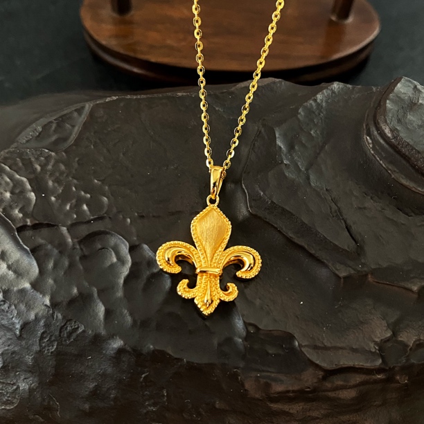 链子925银 古法拉丝鸢尾花克罗吊坠项链77250023