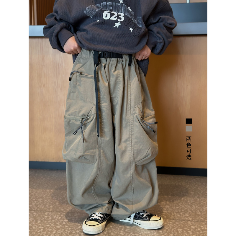 凯文家童装2025年秋季新品男童中大童韩版宽松直筒儿童工装裤长裤