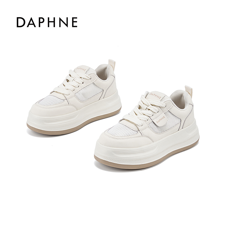 Daphne/达芙妮小白鞋2025夏季新款百搭网面透气休闲运动厚底板鞋
