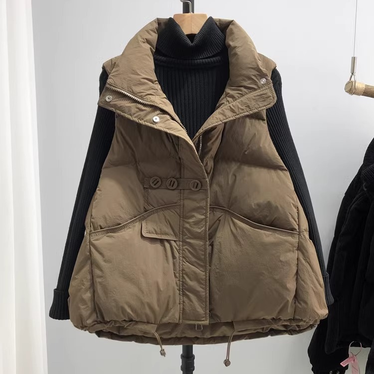 2025秋冬新款羽绒服马甲女短款时尚洋气韩版立领鸭绒背心马夹外套