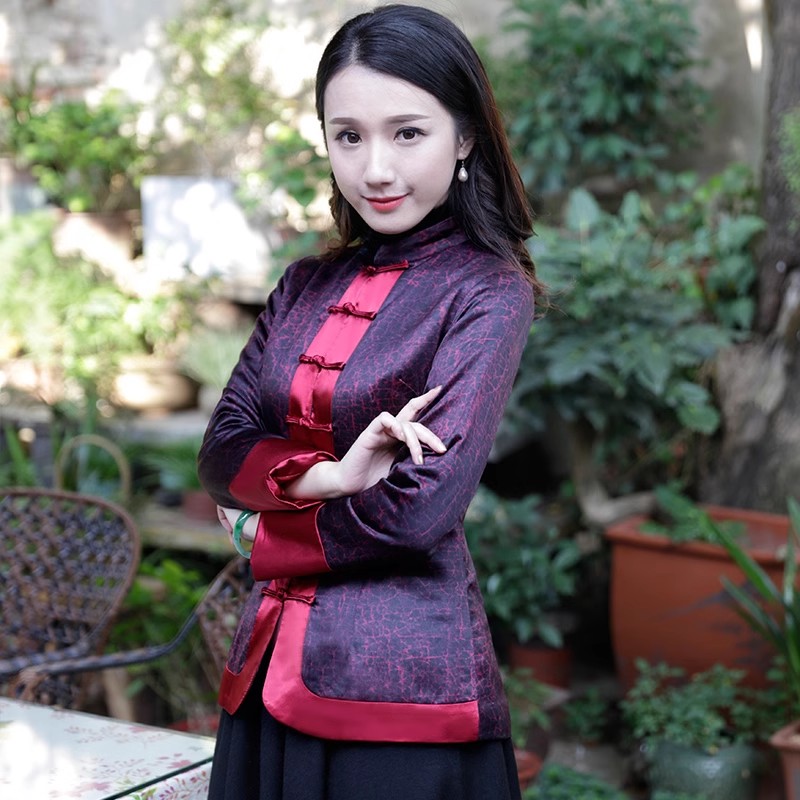 唐装女冬装加厚旗袍式上衣长袖复古时尚修身民国风复古女装 7801