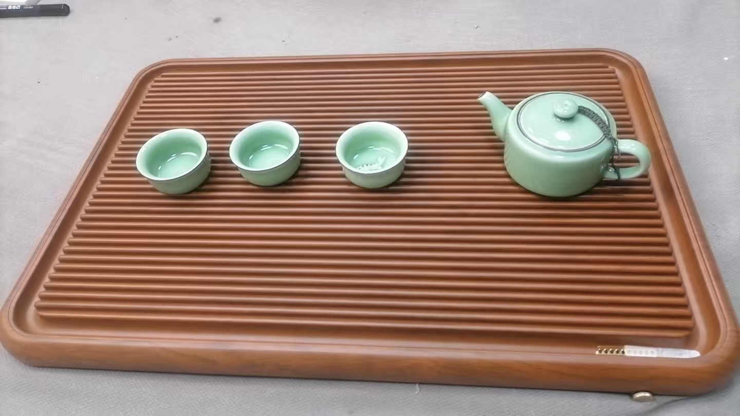 60*40*4实木茶盘高山流水直条款【黄色】