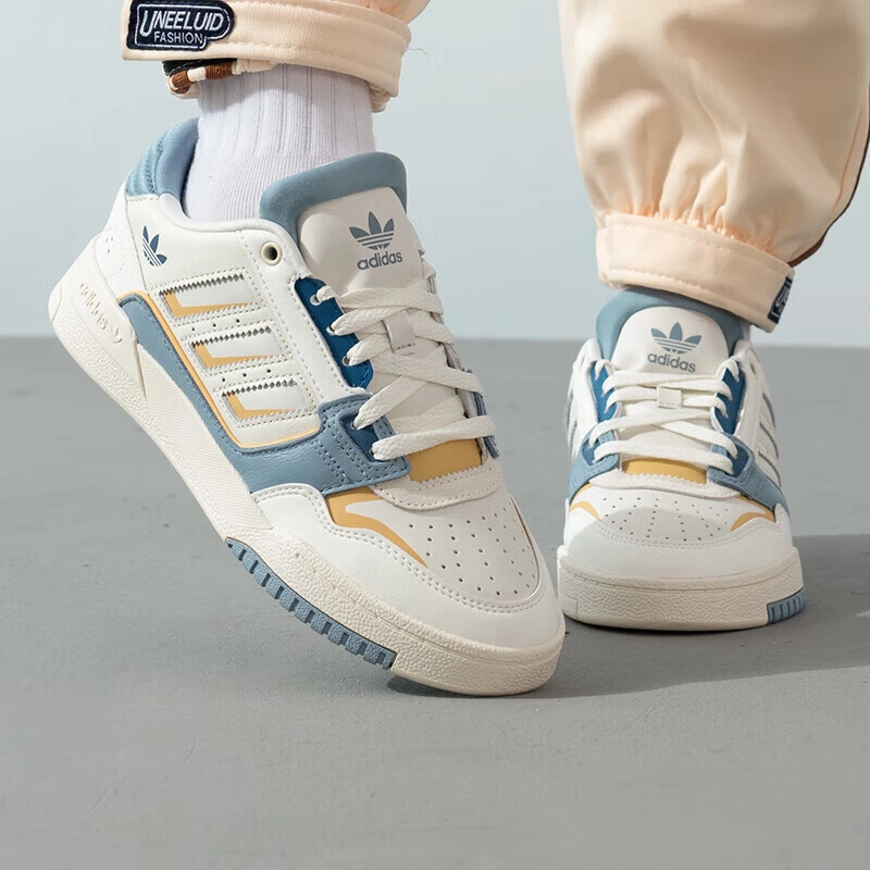 阿迪达斯男女同款 Drop Step防滑耐磨低帮白黄色休闲板鞋官方正品