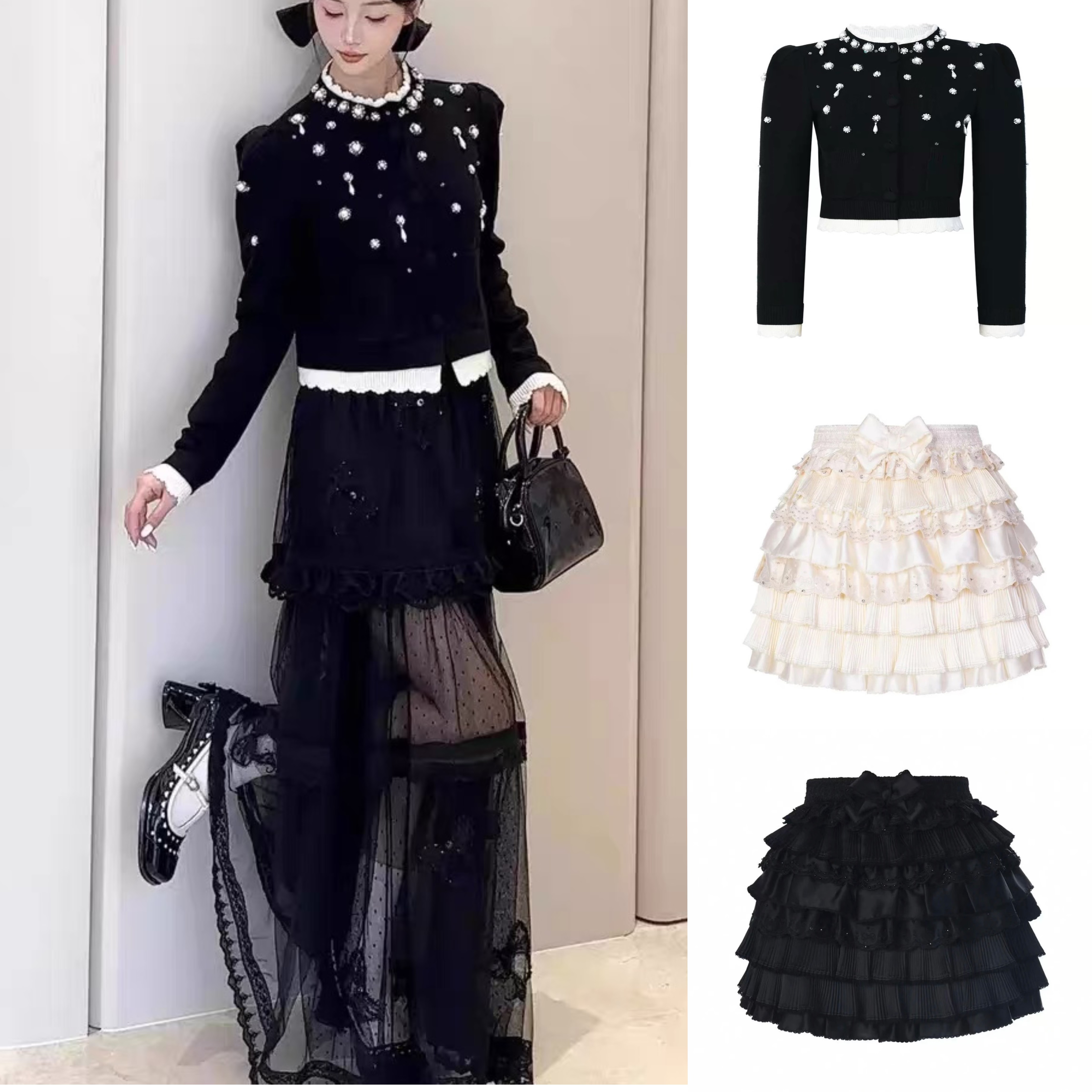 辰辰店冬季高腰女装上衣时尚厚款长袖针织衫蛋糕裙