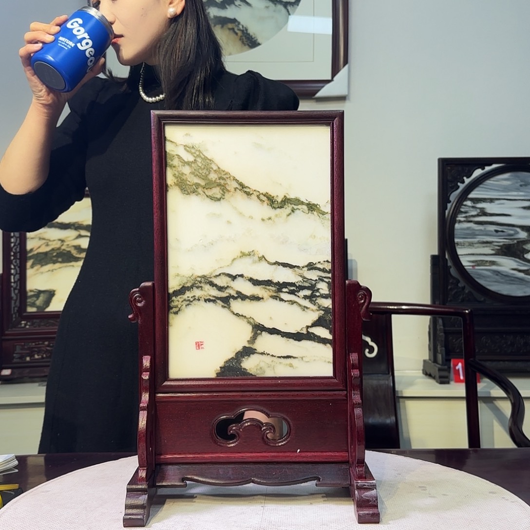 石材天然大理石画屏风摆件