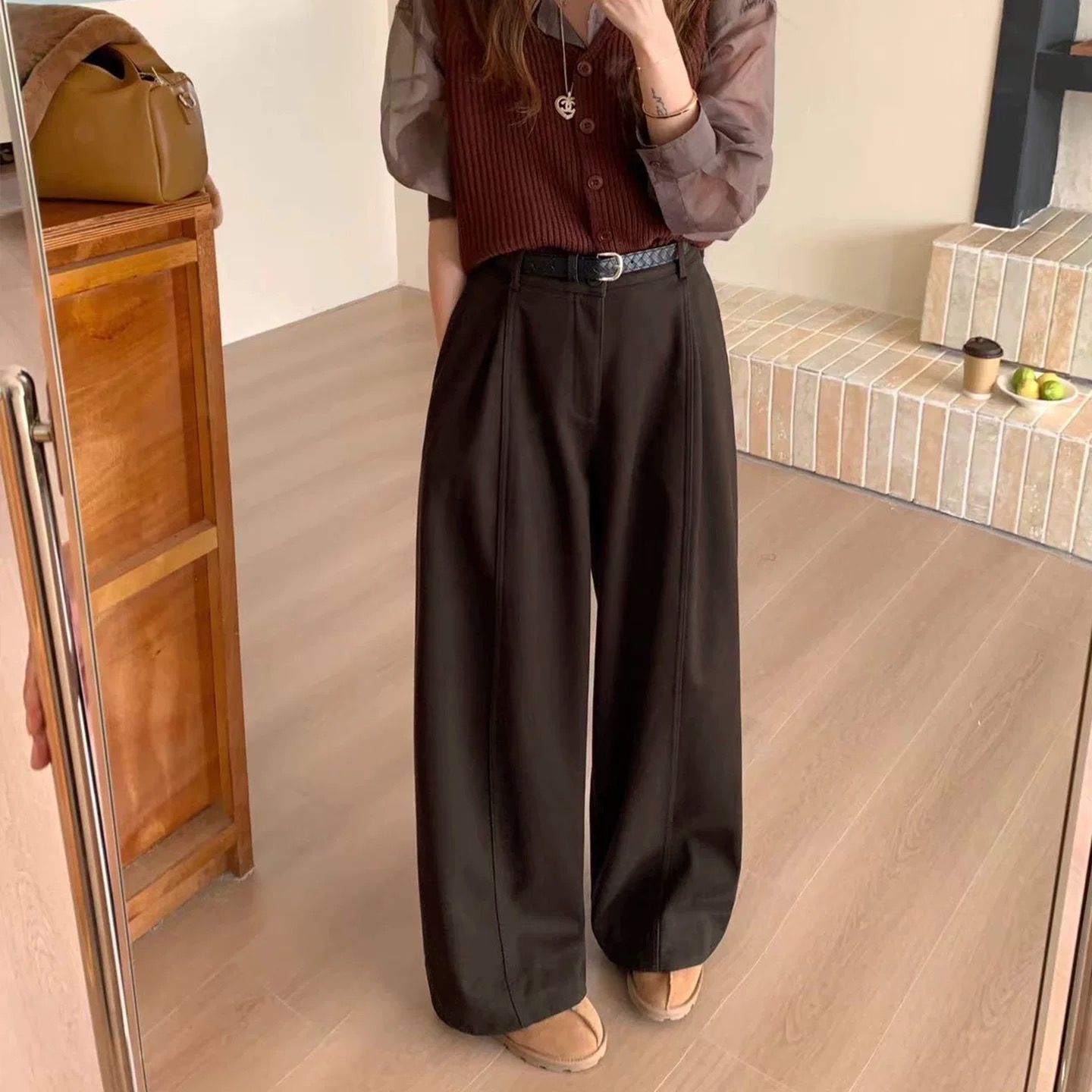 2734-1-【抓毛加厚】秋冬新款宽松加厚休闲弯刀裤女显瘦阔腿裤