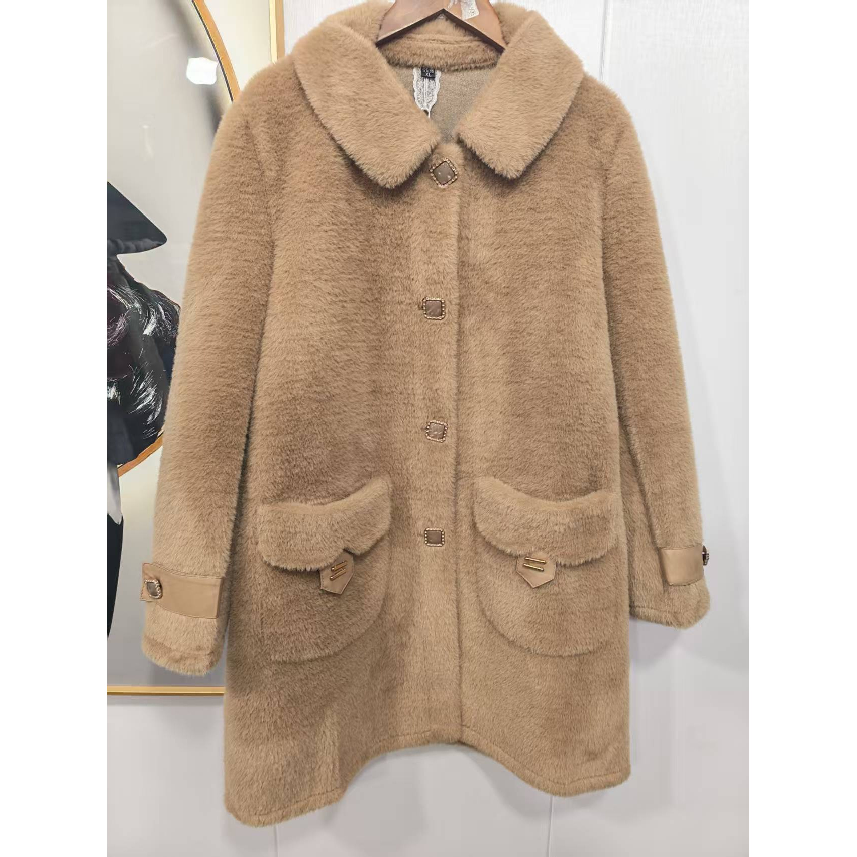 F3厚款时尚风纯色中老年女装中长款毛衣秋冬外套女士