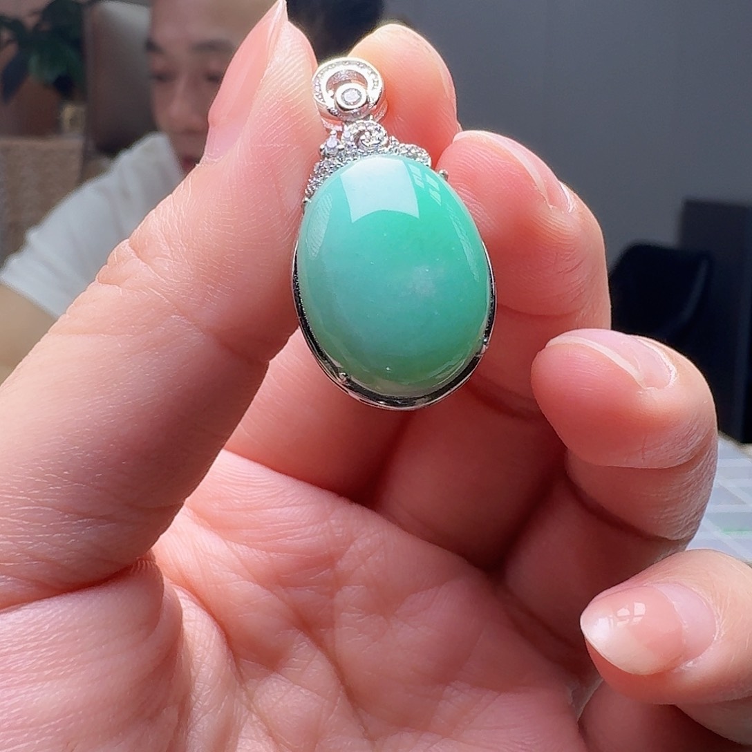 翡翠银S925镶嵌吊坠(不含链)天然