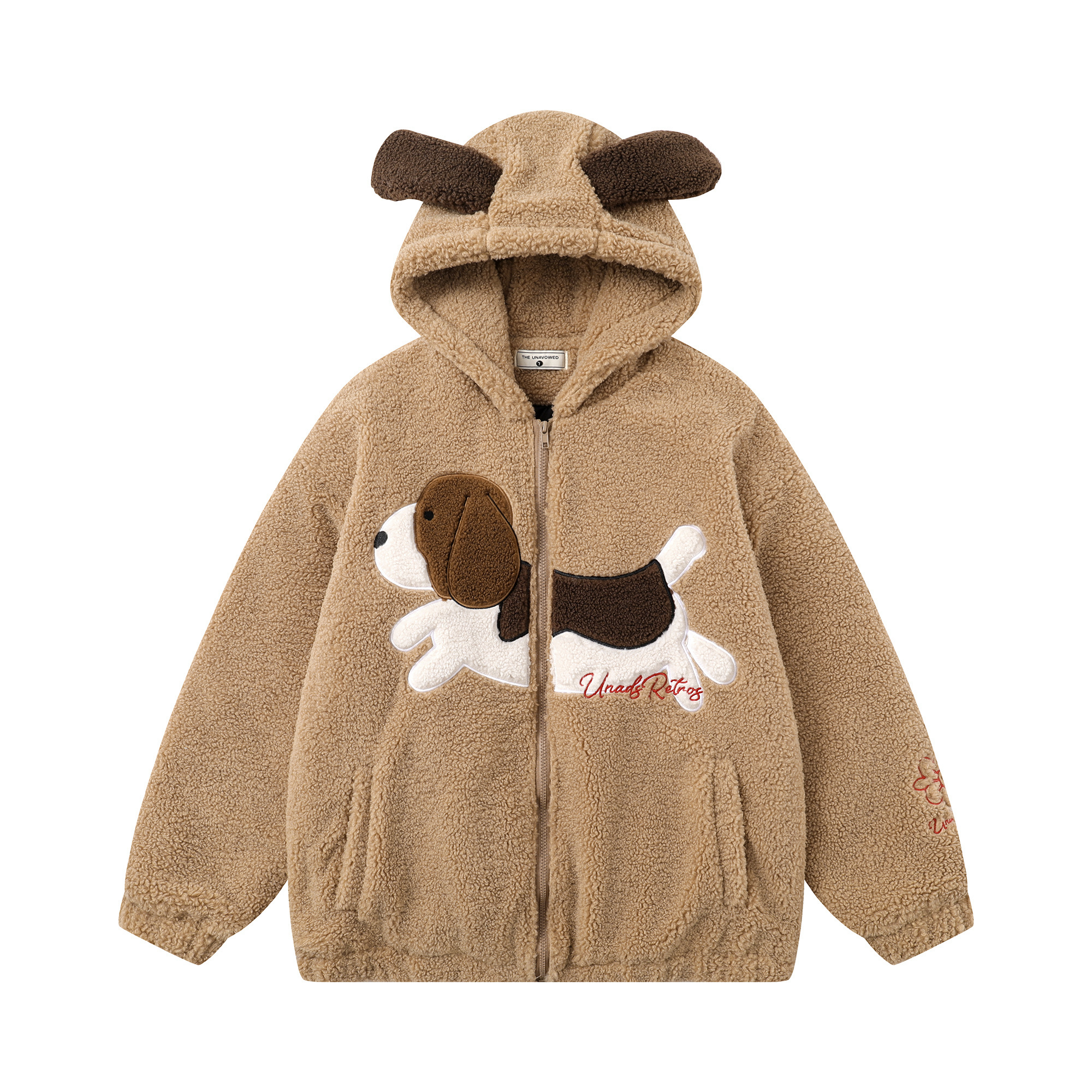 592C 男女同款刺绣狗狗耳朵羊羔绒棉服