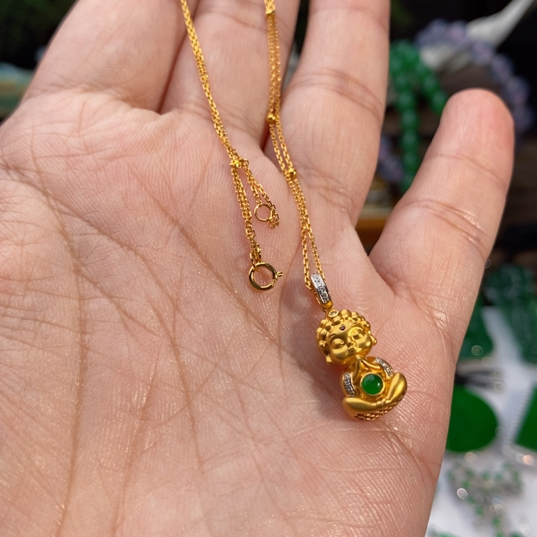 翡翠颈饰18K金镶嵌小弥勒佛