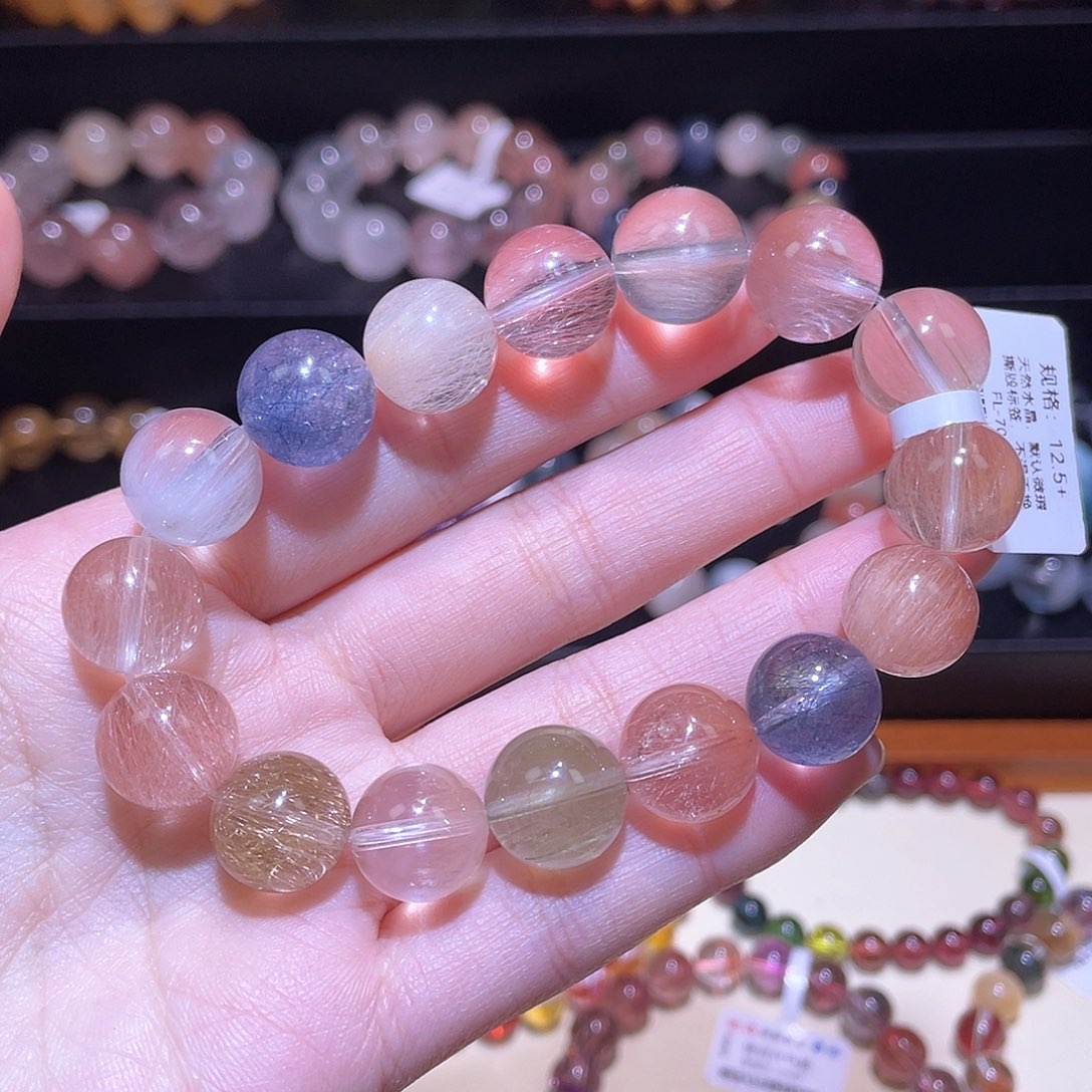 水晶手链未镶嵌兔毛手链，晶体通透12.5+