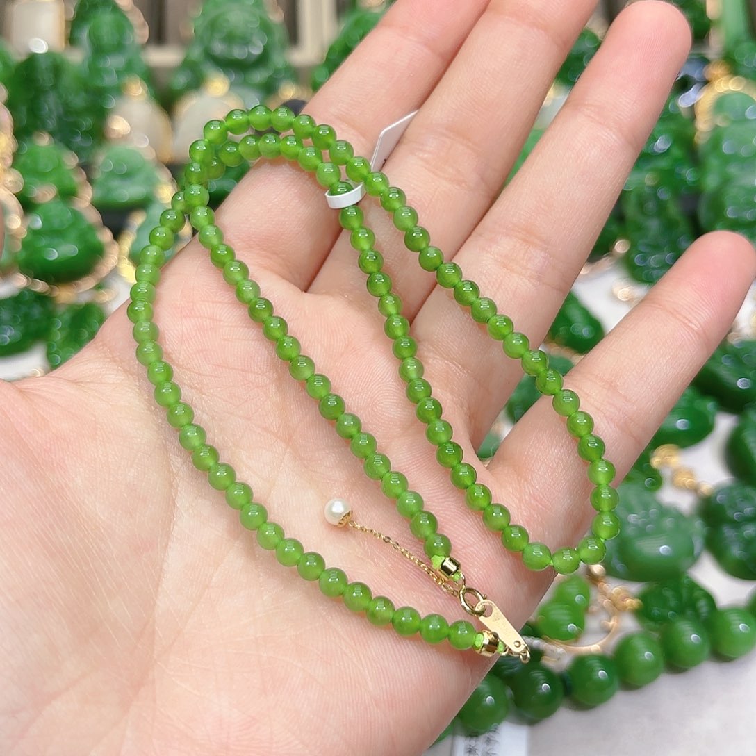 和田玉（碧玉）项链18K金镶嵌