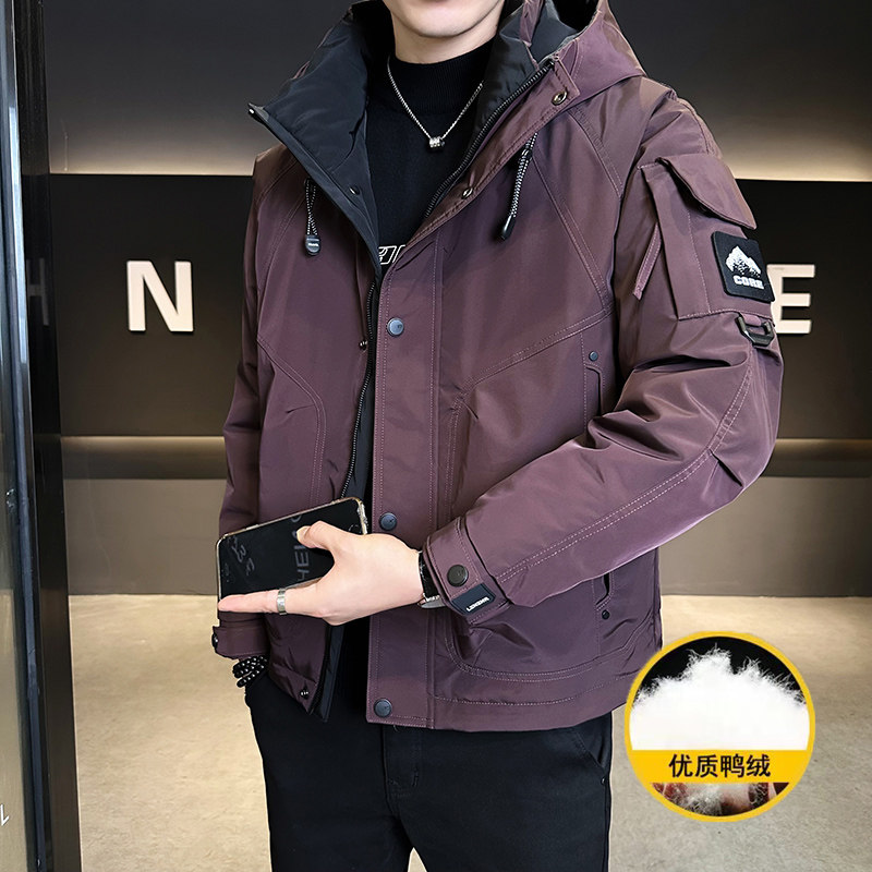 2025冬季新款男士户外连帽工装羽绒服男优质休闲保暖鸭绒加厚羽绒