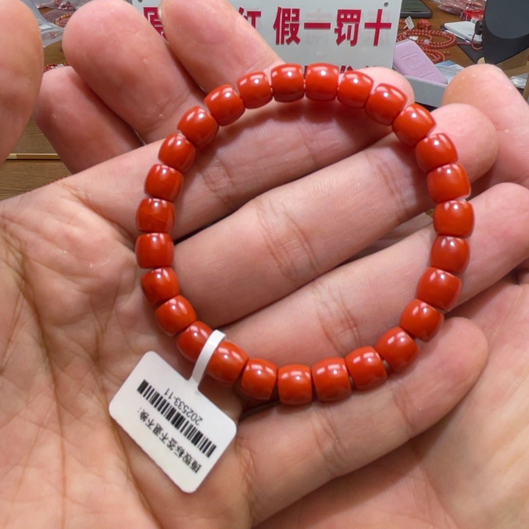 南红玛瑙单圈未镶嵌8mm➕直切锦红