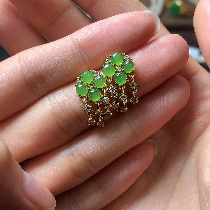 和田玉耳饰银S925镶嵌