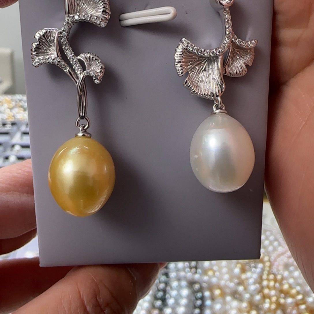 海水珍珠耳饰银S925镶嵌