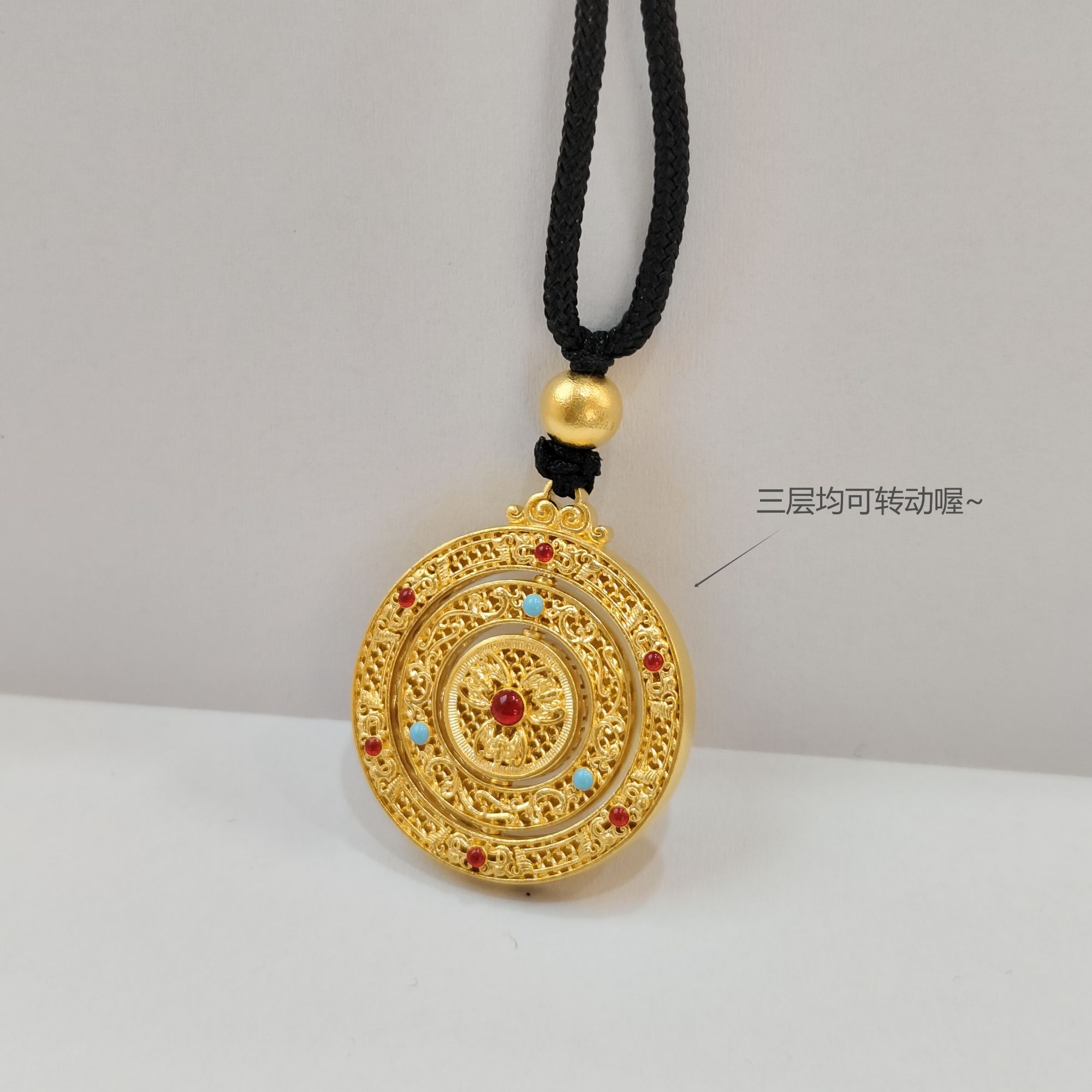 《三狼》9999足金珐琅时来运转福牌古法平安扣吊坠规格可选纯金