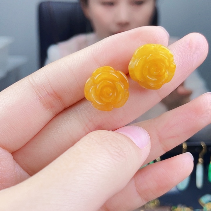 翡翠耳饰银S925镶嵌饰品