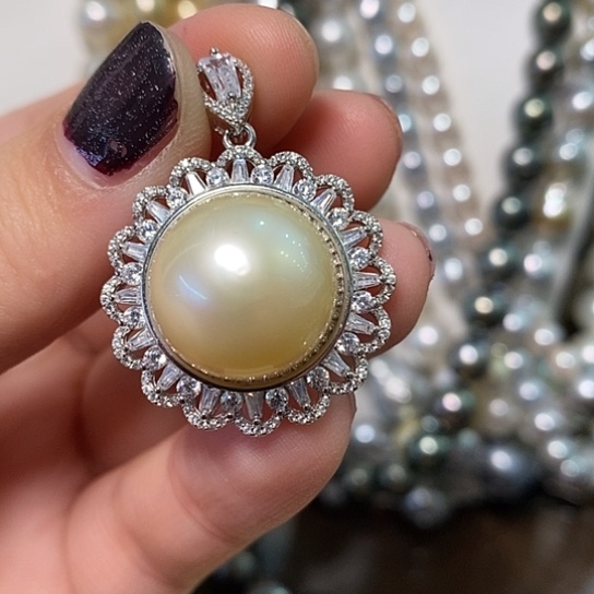 海水珍珠颈饰银S925镶嵌15.8