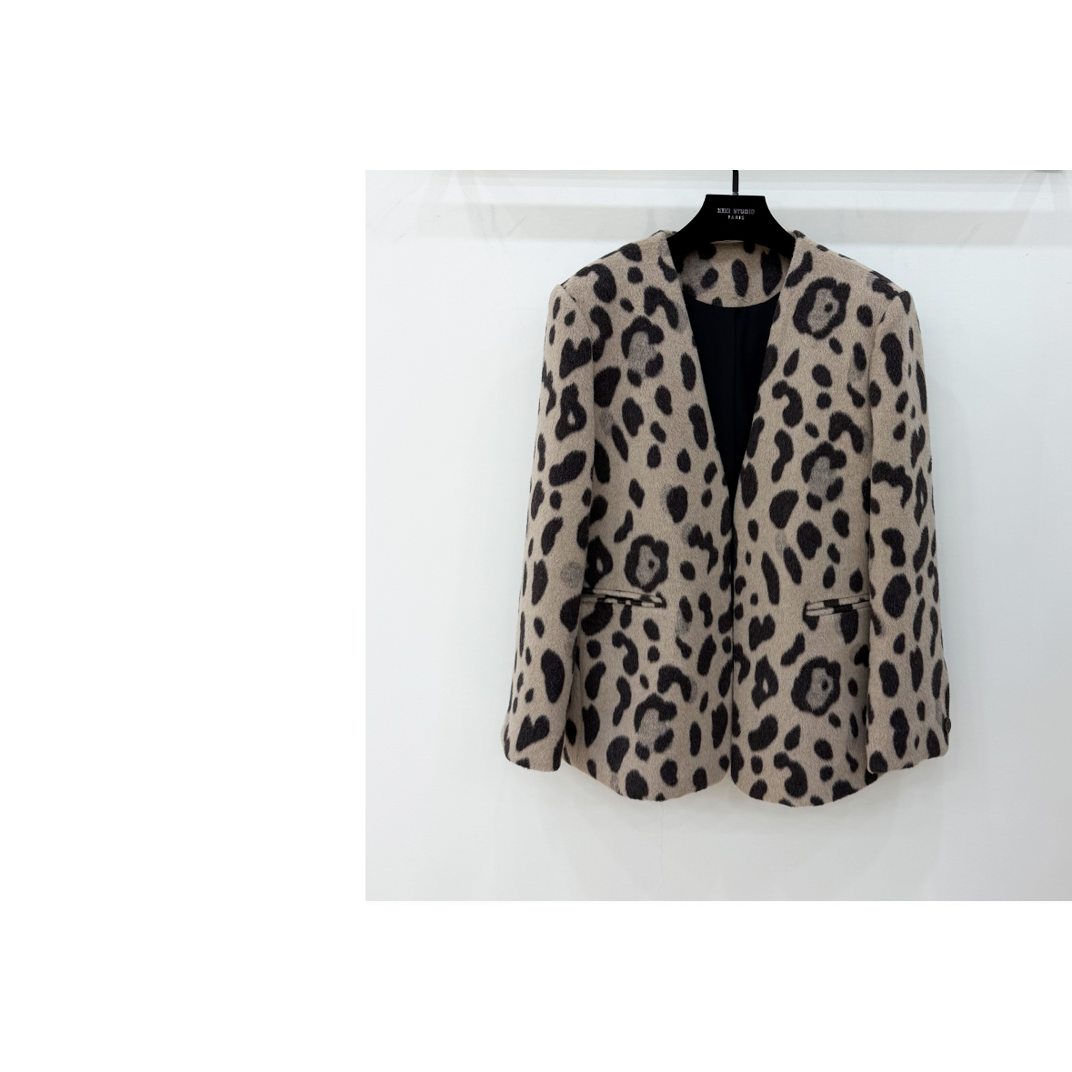 【西西高定】2025新款气质高级感V领豹纹毛呢外套秋冬