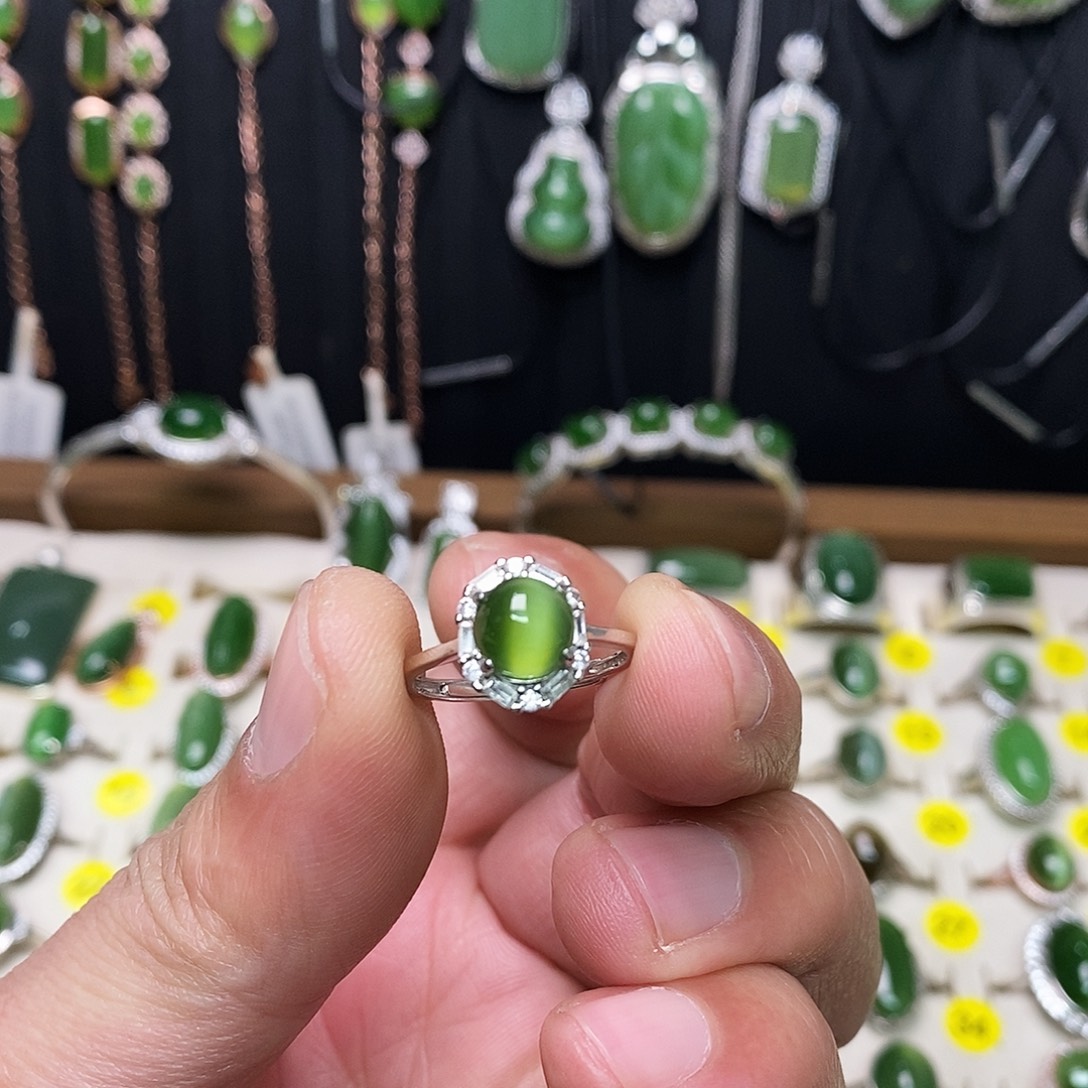 和田玉（碧玉）银S925镶嵌戒指