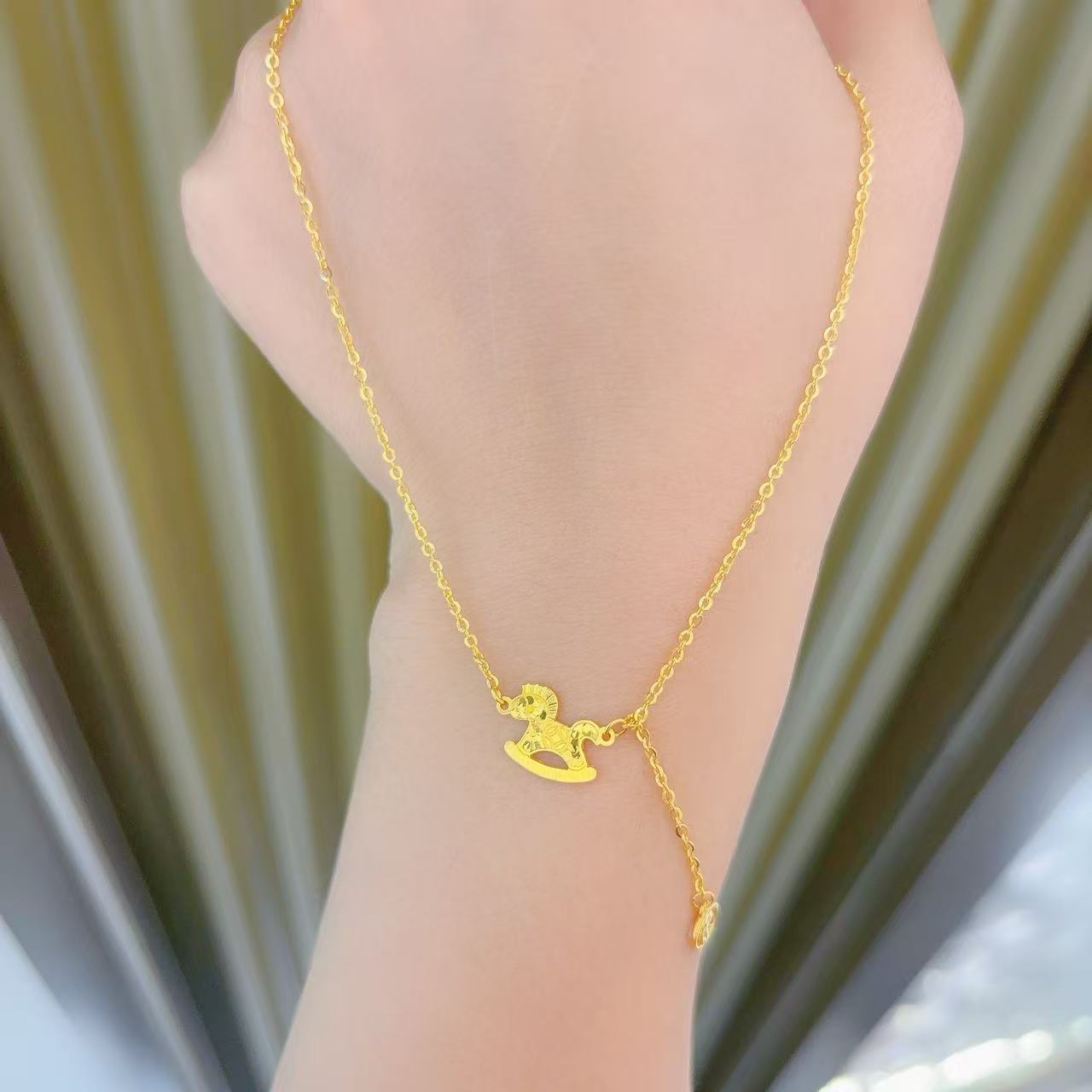 足金999实心碎冰冰小马带滴流黄金套链时尚百搭黄金首饰项链