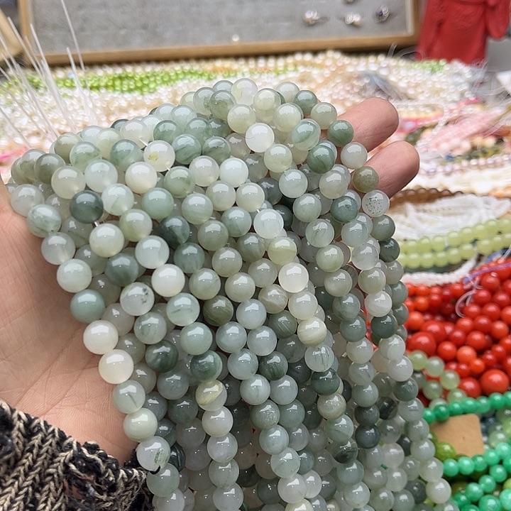 玛瑙/玉髓珠宝半成品未镶嵌2条8mm绿兔毛