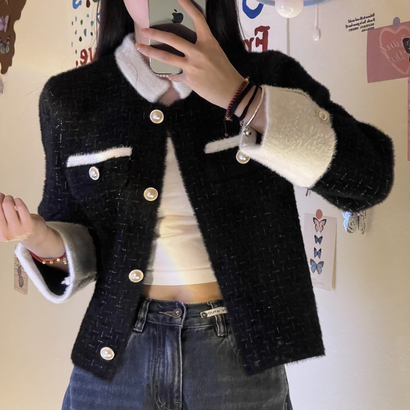 新款气质时尚短款百搭时尚法式女装小香风-B708黑色