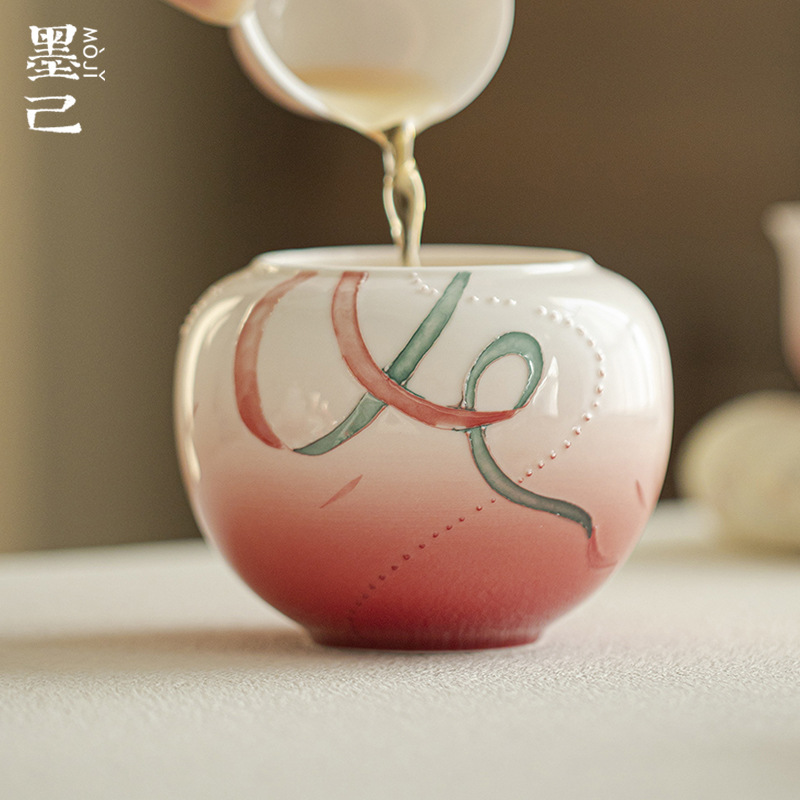 墨己 手绘哪吒飘带国潮风陶瓷建水功夫茶具废水缸茶道配件敦煌风