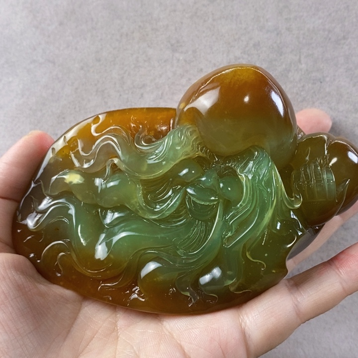 岫玉手把件未镶嵌浅*