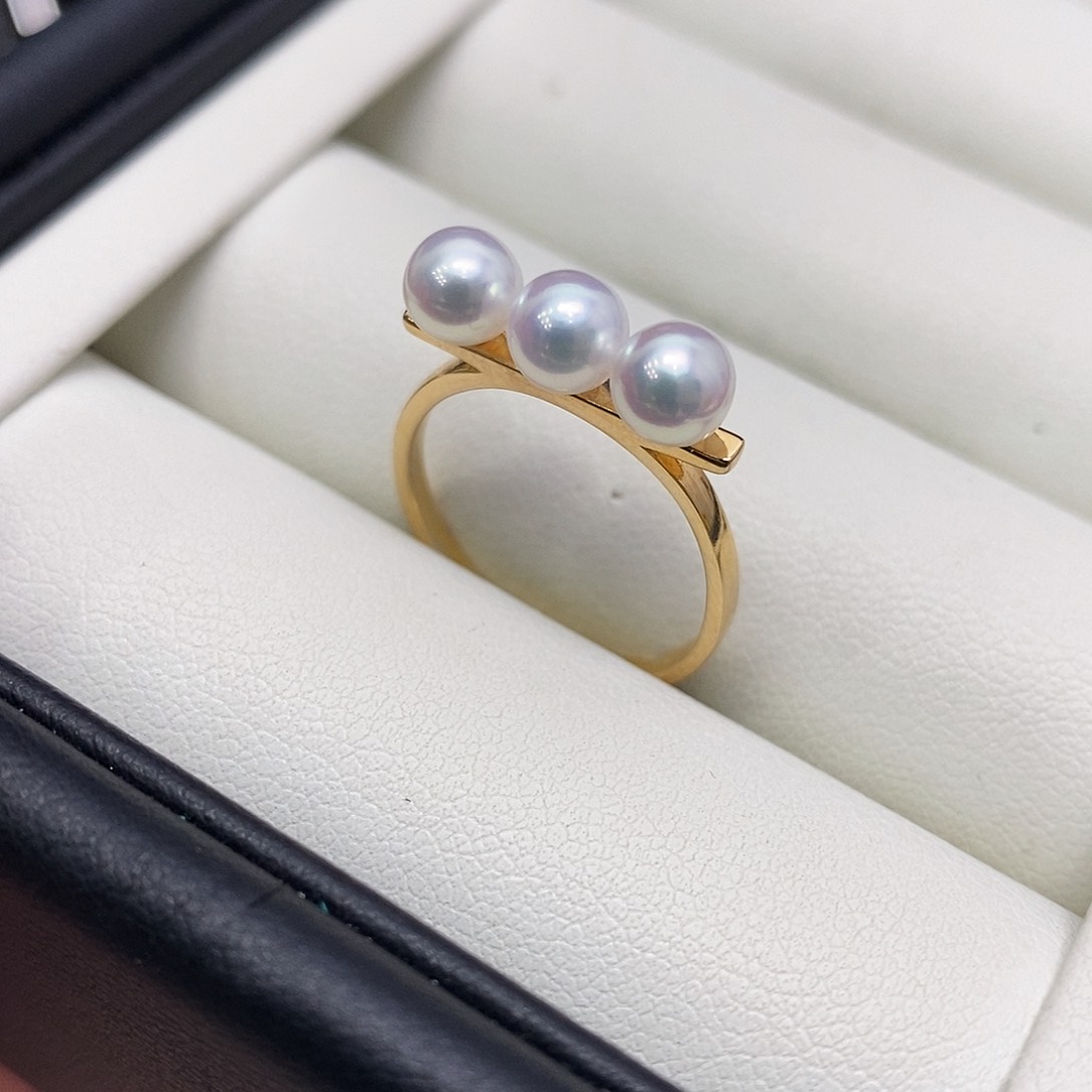 淡水珍珠戒指银S925镶嵌4.9-5m m