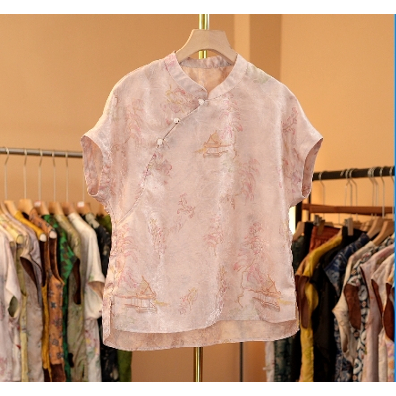 『茉香』新中式立领斜襟小飞袖上衣遮肉显瘦2802