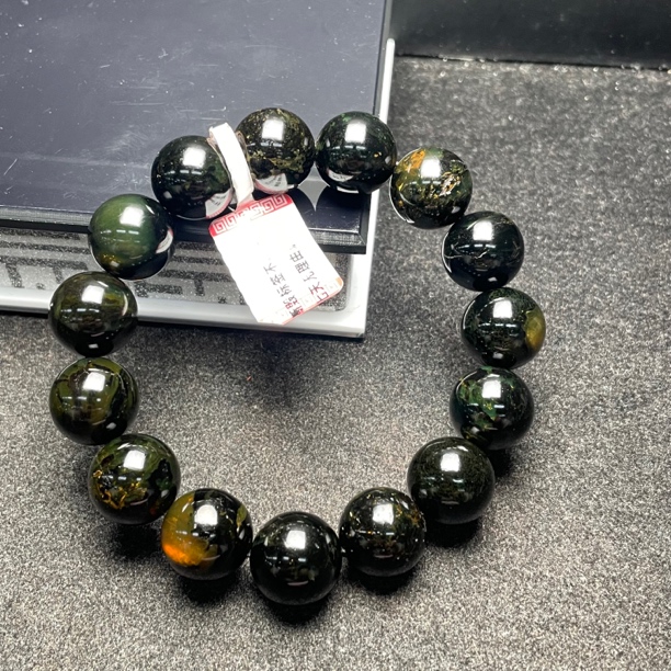 天然缅甸琥珀藻翁溶洞手串14+