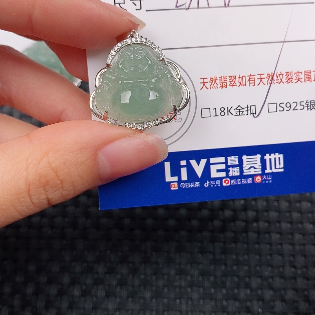 颈饰银S925镶嵌翡翠佛公