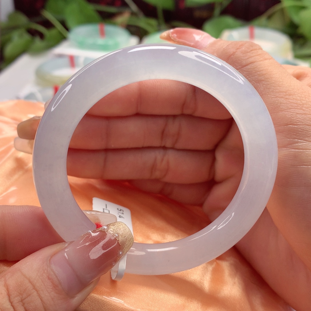 翡翠手镯（圆镯）未镶嵌51.6冰条子 白月光 透！！小柒