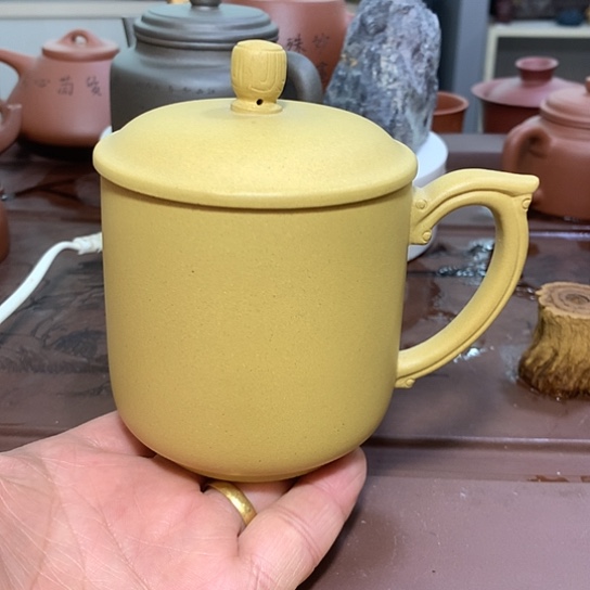 紫砂茶杯全手工制作原矿黄金段泥紫砂盖杯容量360