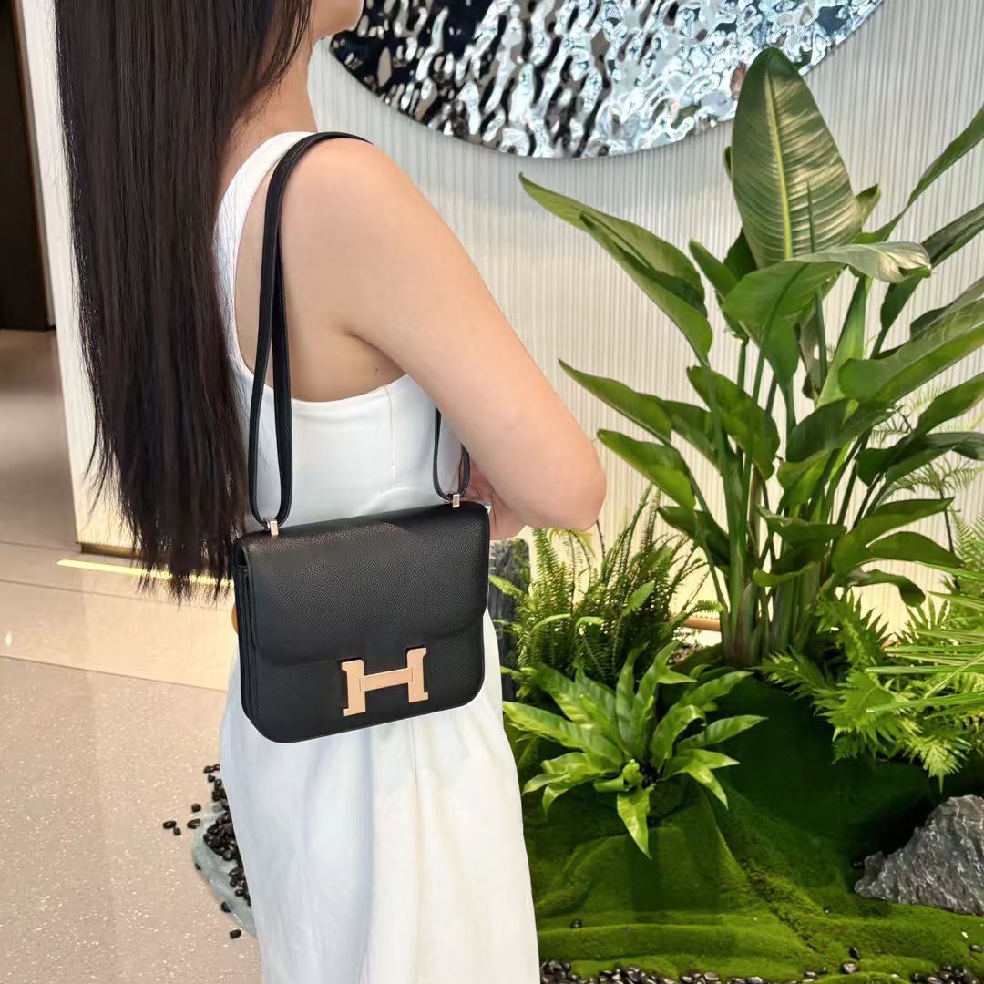 99新 Hermes/爱马仕 黑金康康19，山羊皮 23年12月小票  mini B刻