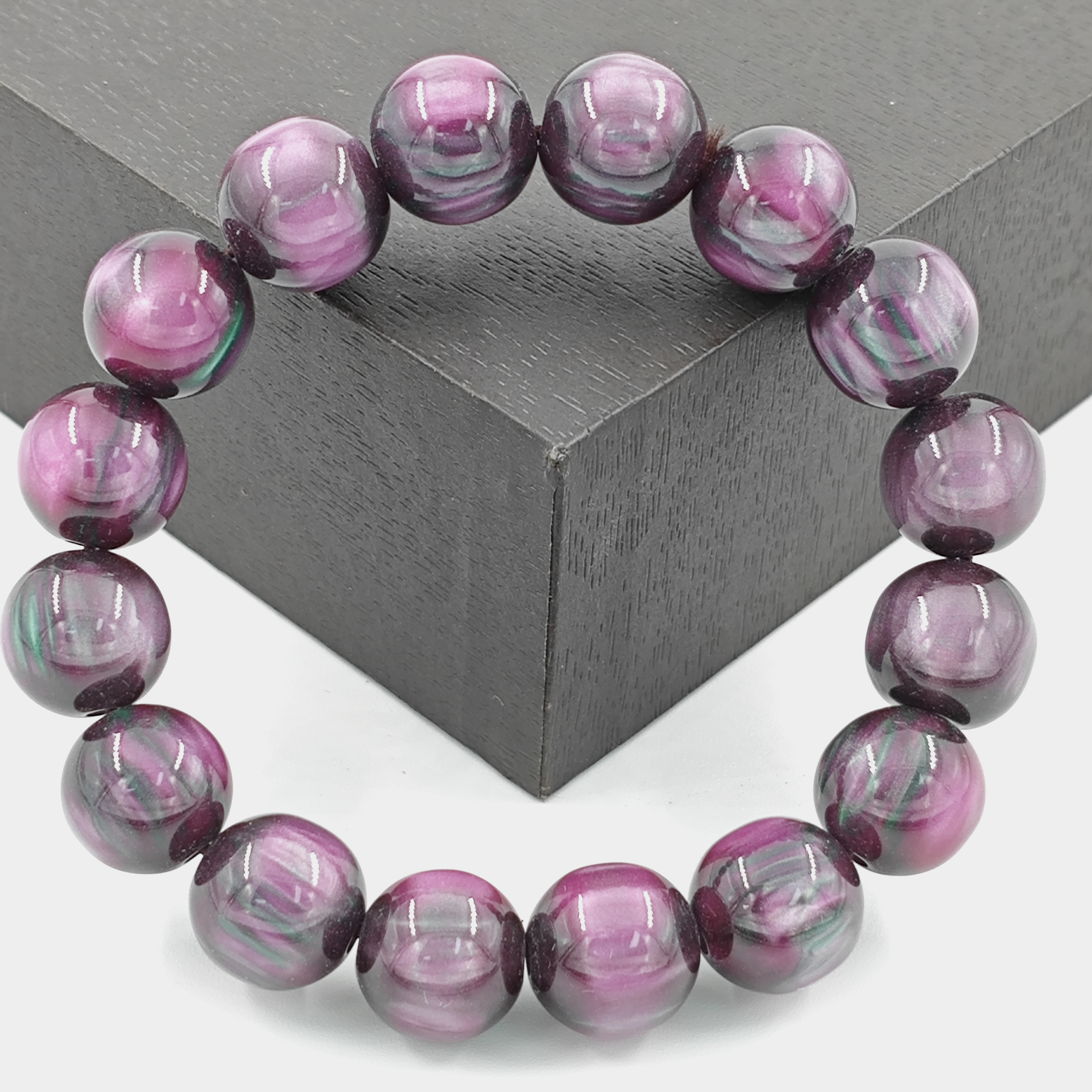 G087时尚精美气质百搭潮流墨绿云紫树脂手串手链