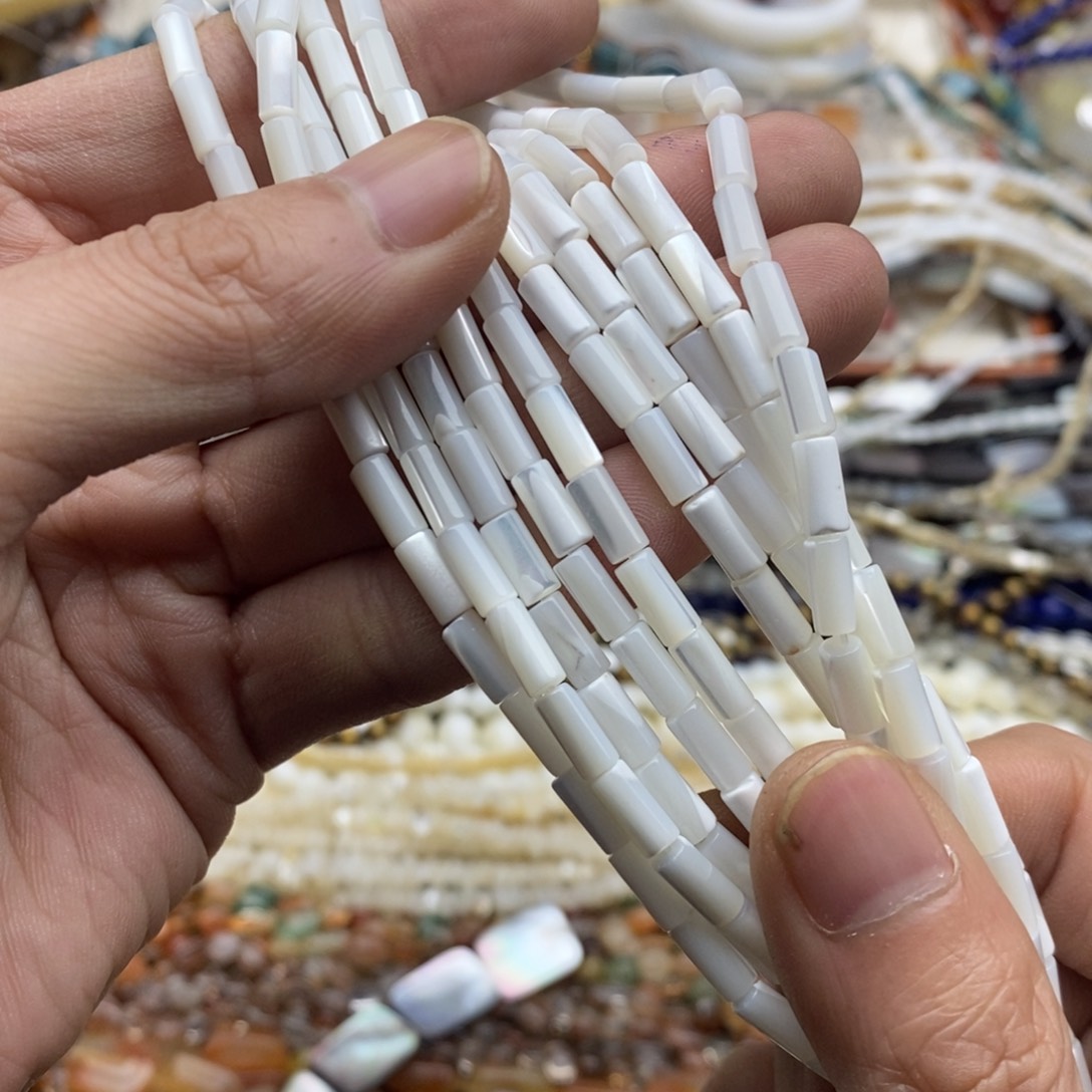 玛瑙/玉髓未镶嵌珠宝半成品一条天然精品4×8mm白蝶贝细管