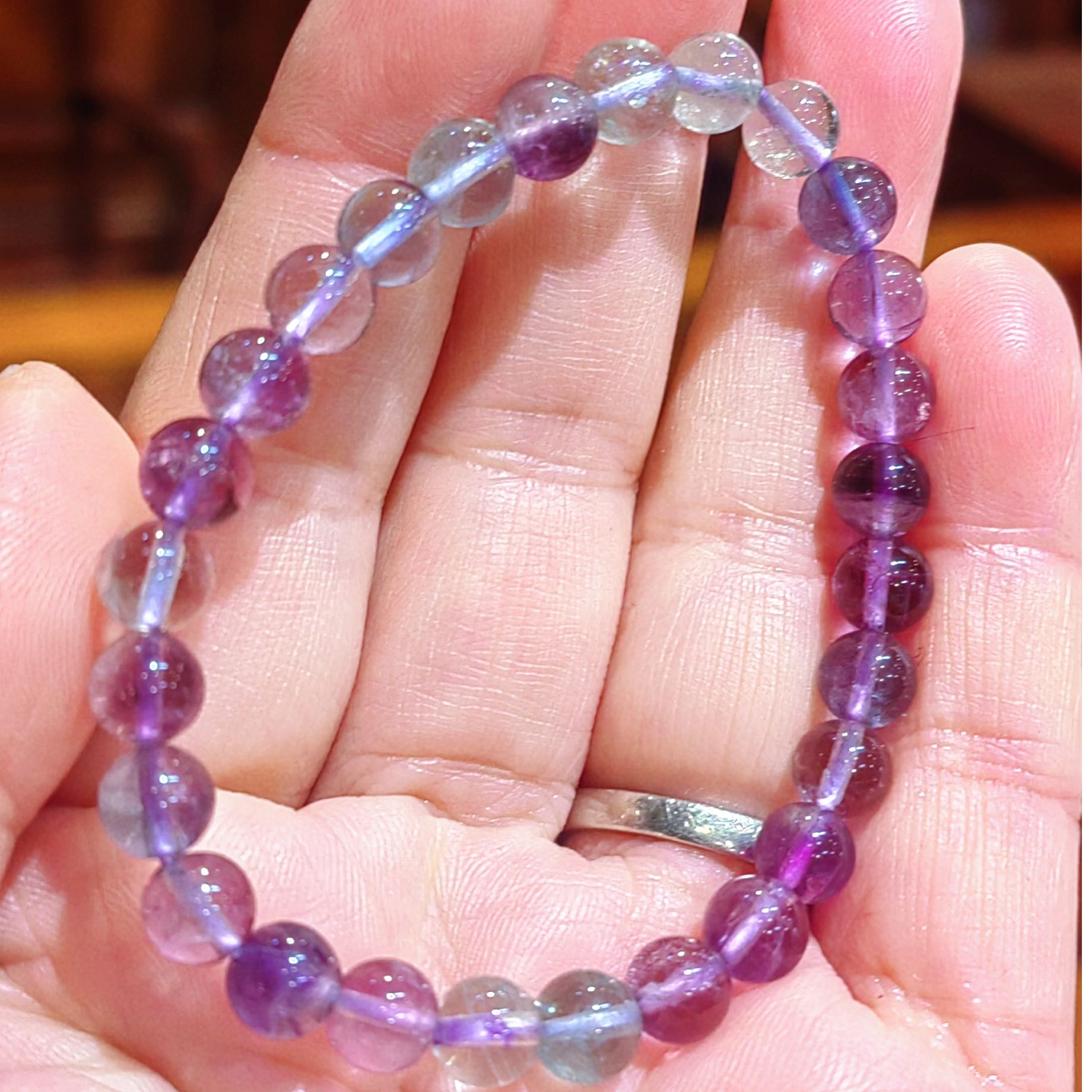 非金属仿水晶手链 手工DIY莹石素圈百搭手串串珠饰品女款紫色彩色