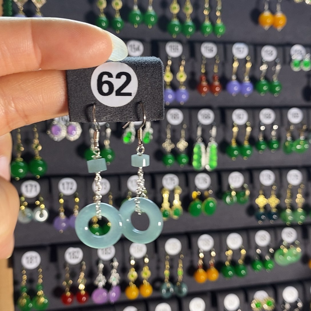 银S925镶嵌翡翠耳饰62