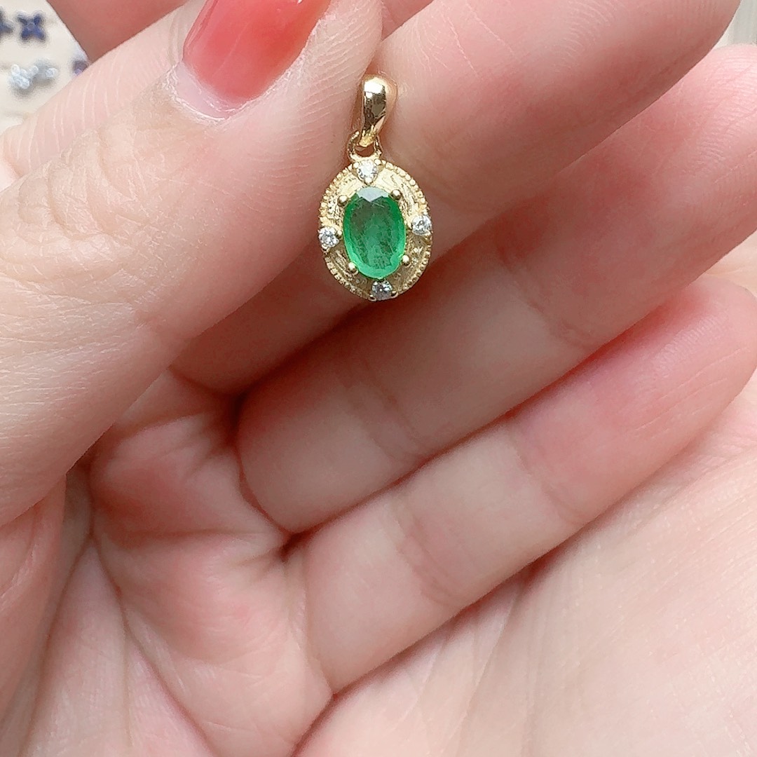 祖母绿吊坠(不含链)银S925镶嵌吊坠