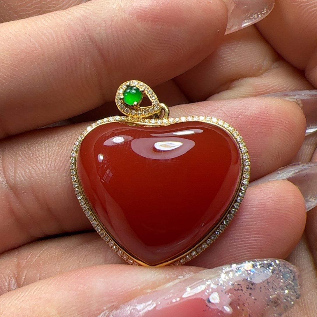 南红玛瑙吊坠18K金镶嵌衡****学