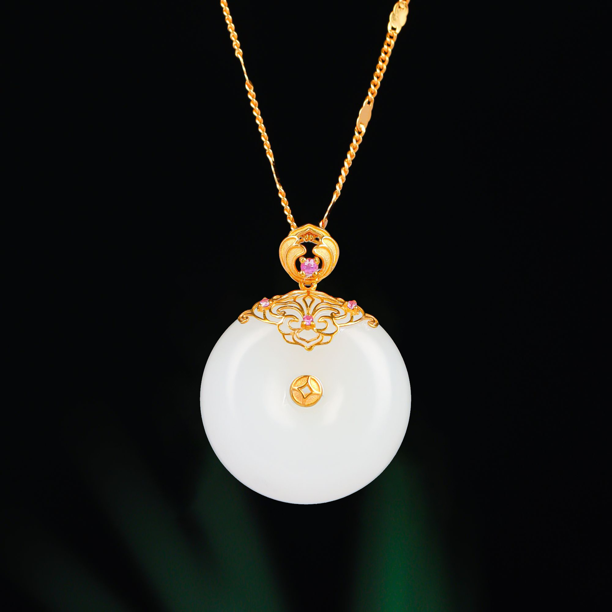 【五周年】毕业一级俄白18K金25*9.8mm白玉平安扣HNZ13468